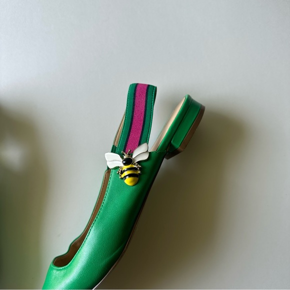 Talbots Green Edison Nappa Slingback Point Toe Leather Bee Charm Flats - Picture 3 of 13